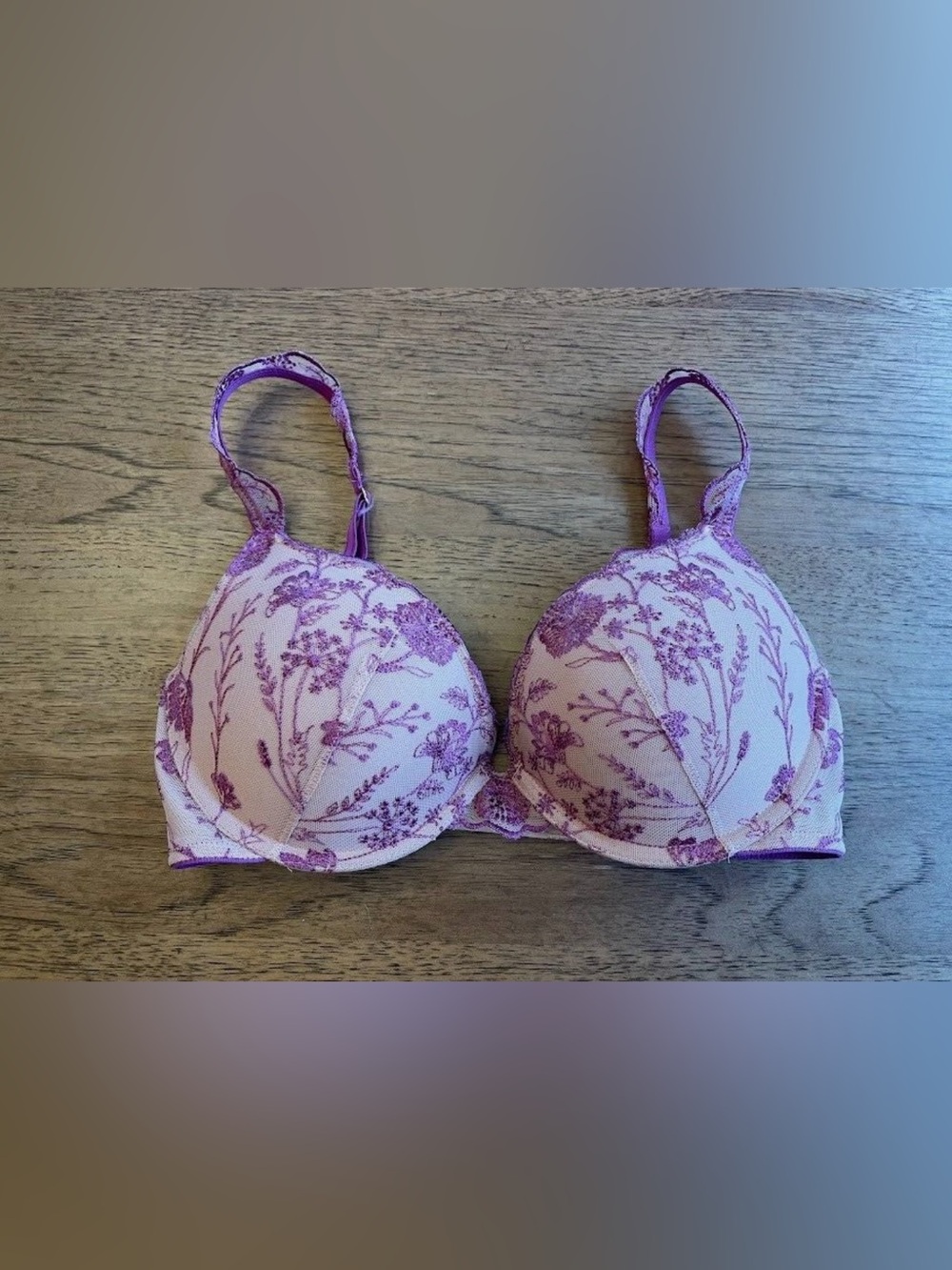 Soma embroidered lace floral prism purple push up bra
